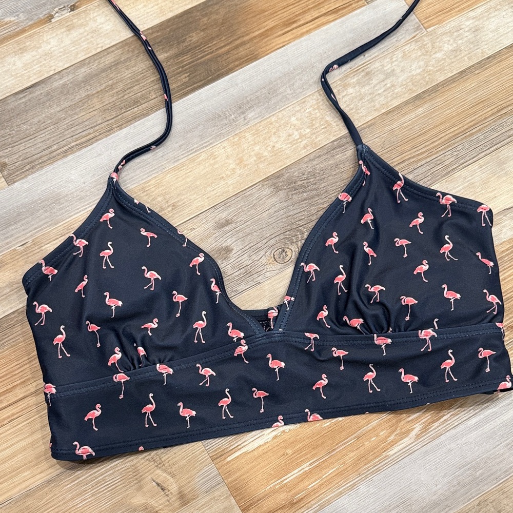 GAP Dark Bikini Top with Pink Flamingo Print